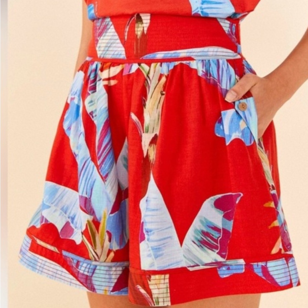 FARM Rio Red and Blue Tropical Print Women Shorts